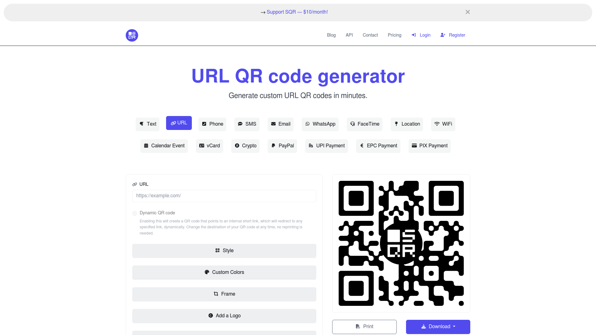 URL QR code generator